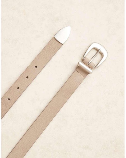 ASOS Brown Faux Leahter Skinny Belt With Curve Buckle And Metal Tip for men