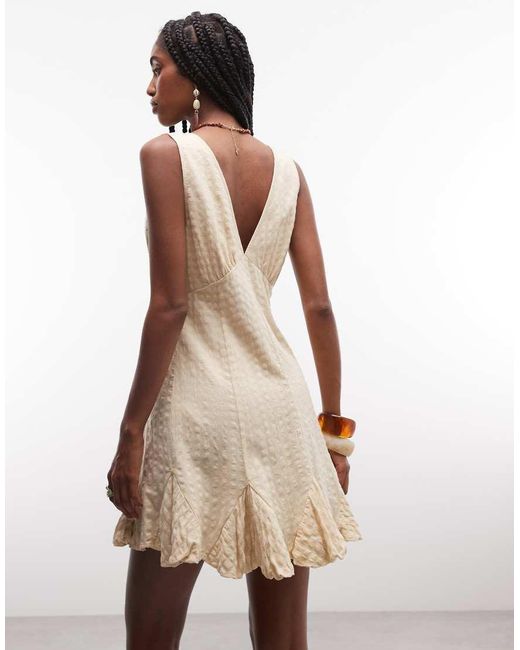 ASOS Natural V Neck Mini Button Down Mini Dress With Lace Trims And Godets