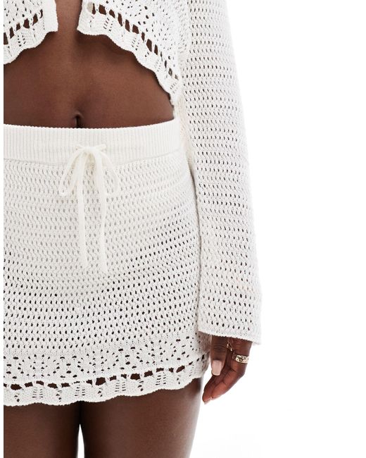 Hollister White Co-ord Crochet Pull On Mini Skirt