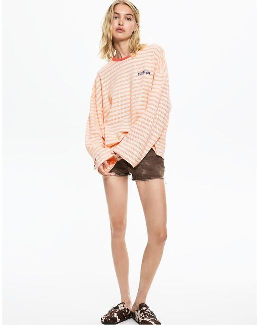 T-Shirt A Maniche Lunghe A Righe di Pull&Bear in Natural