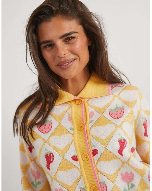 Skinnydip London Blue Floral Diamond Knitted Cardigan