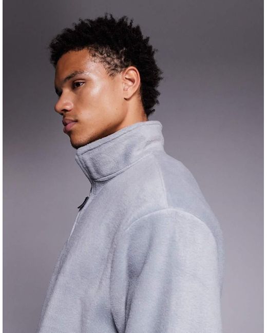 ASOS Gray Relaxed Funnel Neck Quarter-zip Fleece Sweatshirt for men