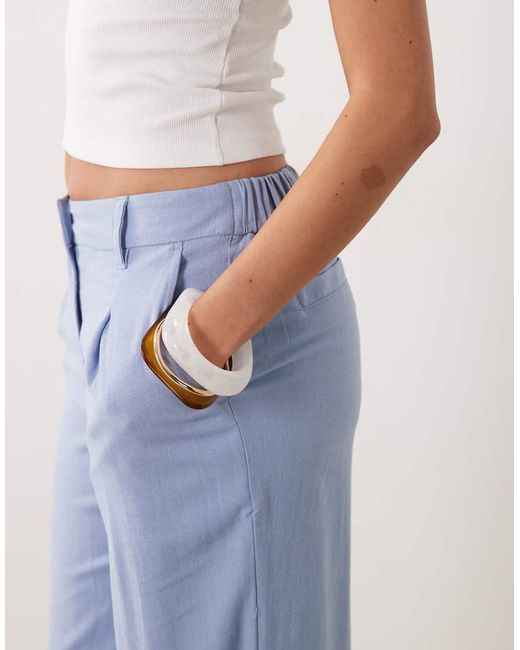 ASOS Blue Wide Leg Trousers With Pleat Detail