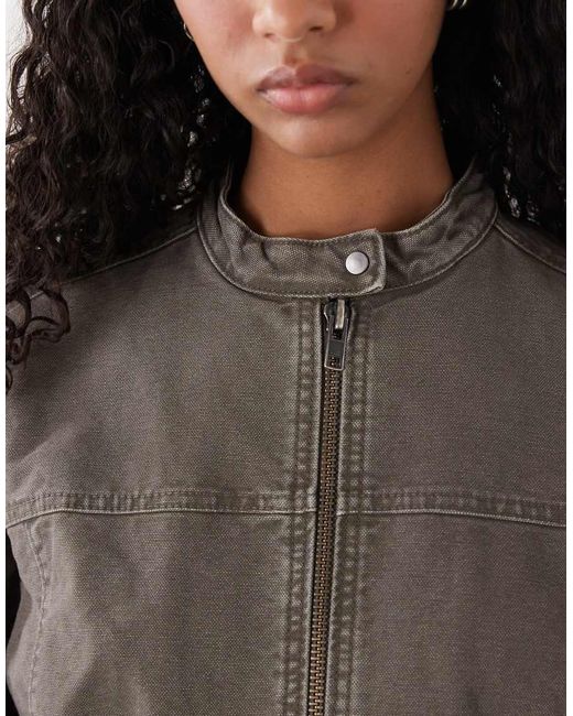 Weekday Brown Washed Canvas Zip Through Jacket