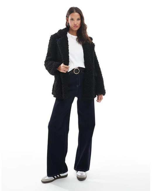 Brave Soul Black shaggy Faux Fur Double-breasted Short Coat
