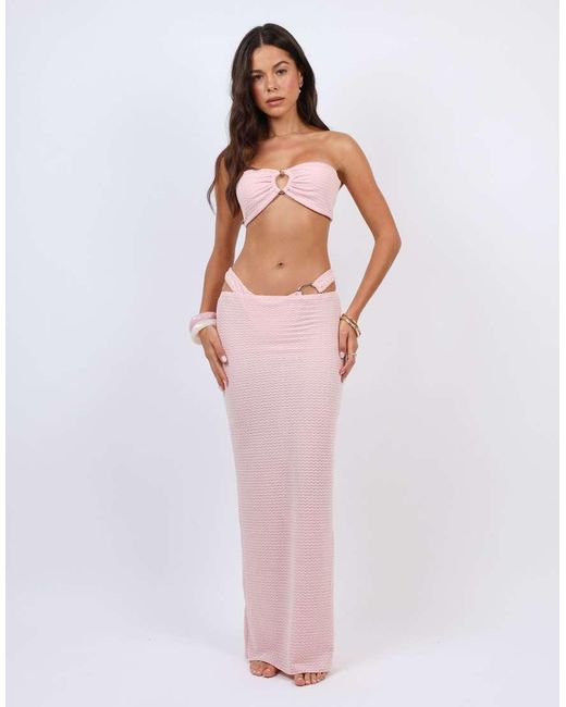 SIMMI Brown Chevron Halter Bikini Top With Ring Detail