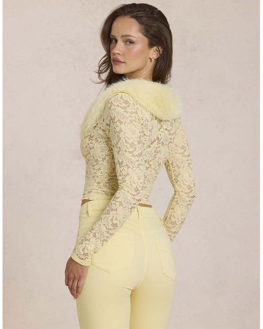 Oh Polly Natural Faux Fur Collar Lace Cardigan