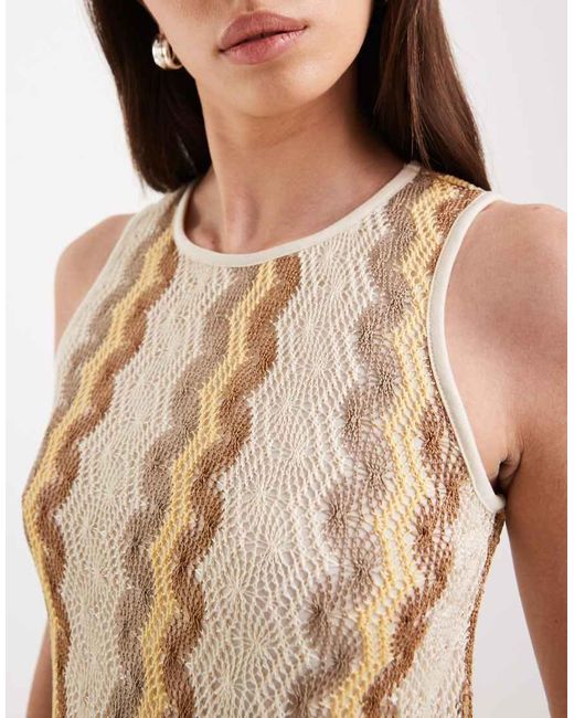 Vero Moda Natural Sheer Lined Crochet Sleeveless Midi Dress