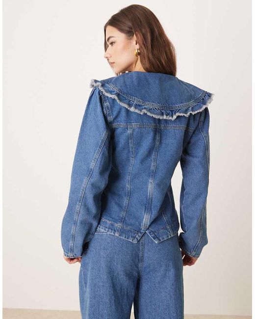 ASOS Blue Denim Jacket With Frill Collar And Seam Detail Co-ord