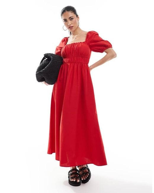 New Look Red Puff Sleeve Milkmaid Dress