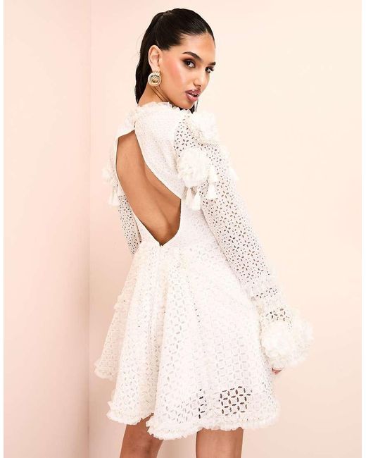Asos design broderie square neck mini skater dress with lace trims hotsell