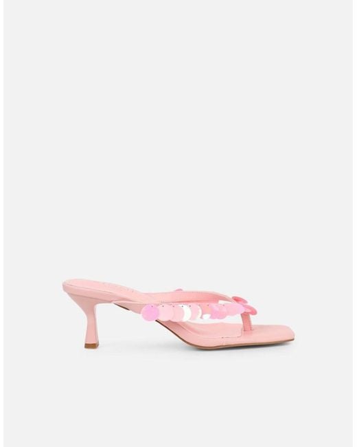 SIMMI Pink Dixy Strap Square Toe Heeled Mules