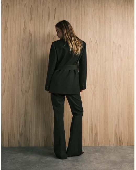 ASOS Natural Tailored Seam Detail Flare Suit Trousers With Split Hem