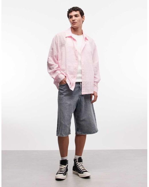 Collusion Pink Boxy Oversized Long Sleeve Shirt for men