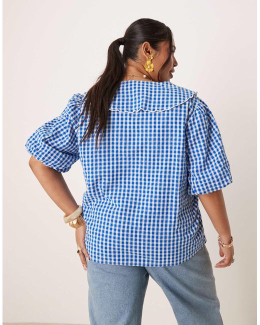 Birdie - top à col et manches bouffantes - vichy bleu Nobody's Child en coloris Blue