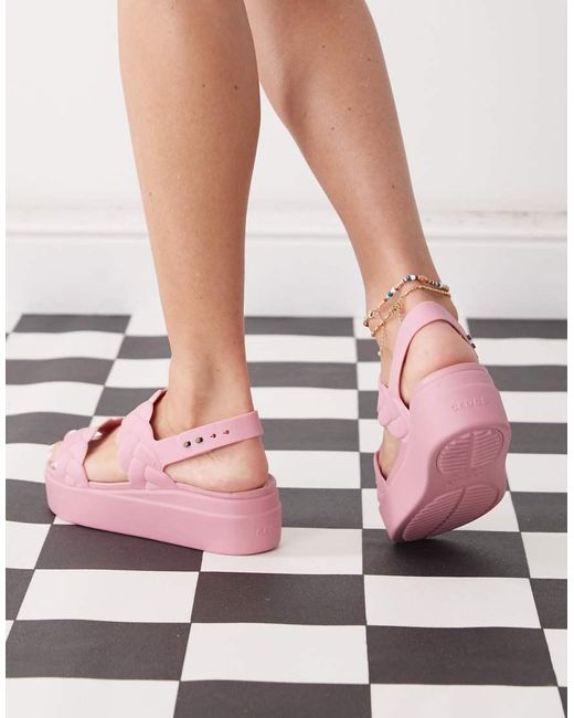 CROCSTM Pink Brooklyn Woven Low Wedge