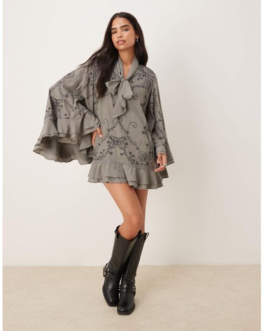 Free People Gray Bali September Sun Mini Dress