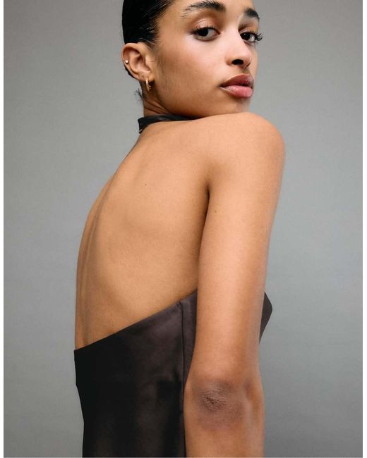 Stradivarius Brown Satin Effect Halter Top
