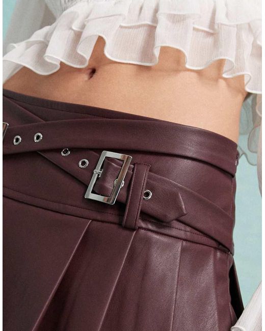 Miss Selfridge Green Faux Leather Kilt Mini Skirt With Buckles