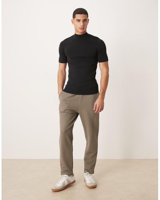 ASOS Black Muscle Fit Knitted Rib Turtle Neck T-shirt for men
