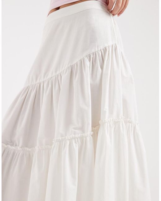 ASOS White Asymmetric Tiered Boho Maxi Skirt