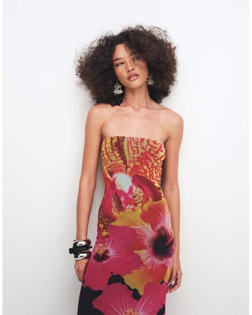 Kaiia Blue Exclusive Slinky Mesh Bandeau Fishtail Maxi Dress