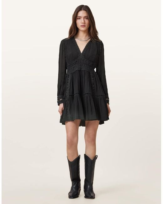 AllSaints Black – xanthe – langärmliges minikleid