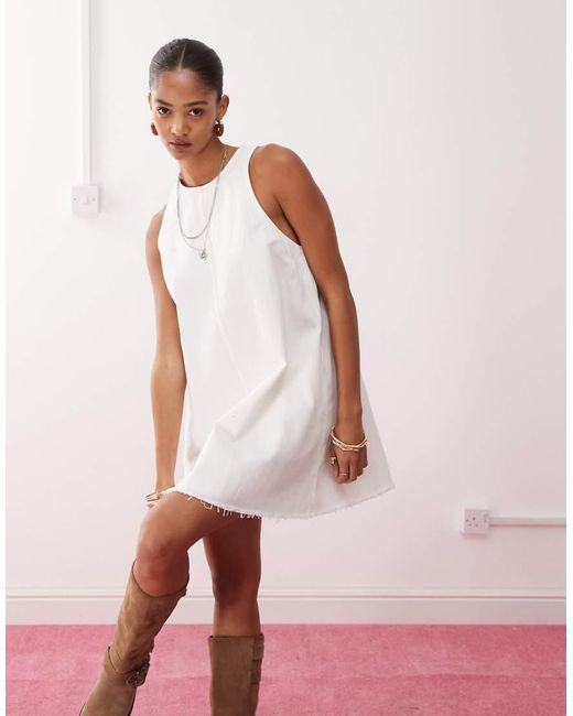 Monki Pink Sleeveless A Line Mini Dress With Frayed Edge