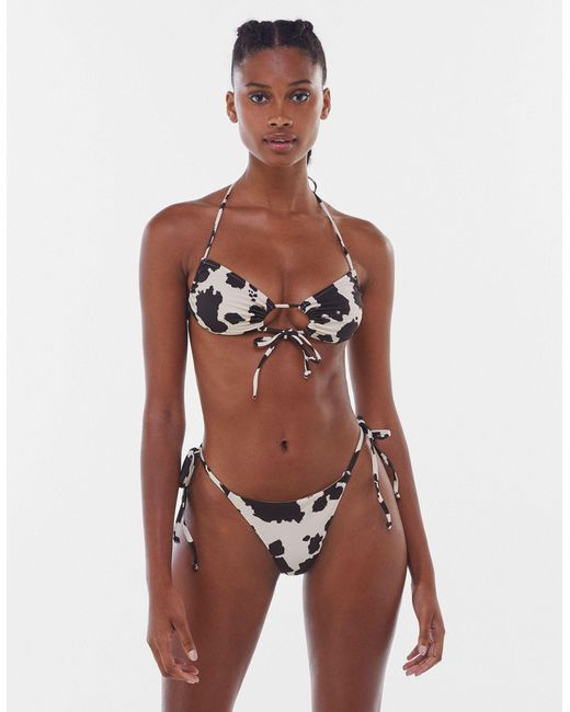 Bershka Synthetic Cow Print Bikini Top in Brown | Lyst UK