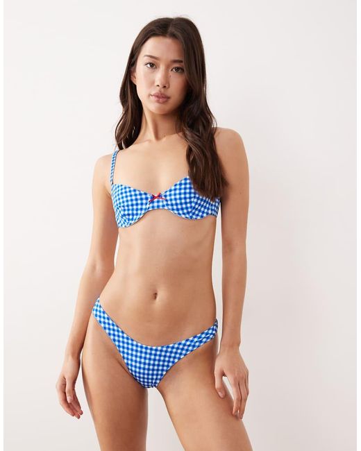 Free Society Blue Gingham High Rise Bikini Bottom