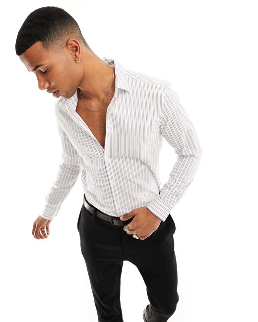 Chemise ajustée à rayures - et anthracite ASOS pour homme en coloris Blanc  | Lyst