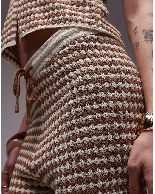 TOPSHOP Brown Knitted Check Pattern Trouser Co-ord