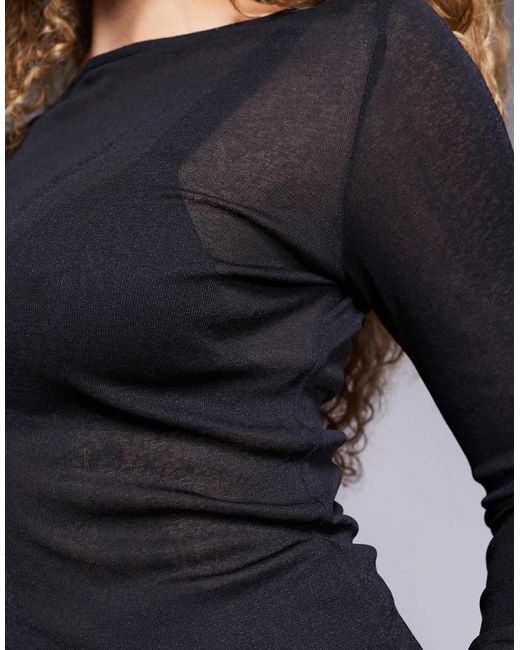 ASOS Black Sheer Top With Asymmetric Hem