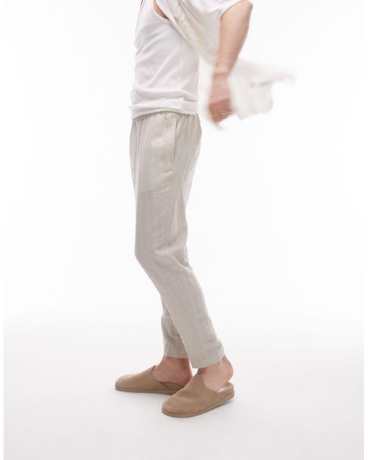 Topman White Taper Textured Stripe With Linen Trouser for men