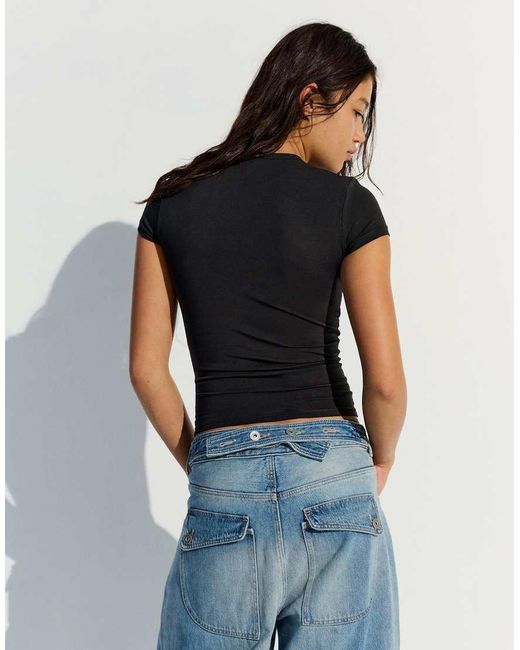 Bershka Black Short Sleeve Print T-shirt