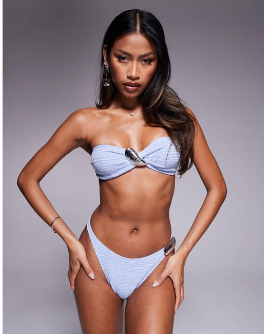 ASOS Gray Sia Bandeau Bikini Top With Shell Detail