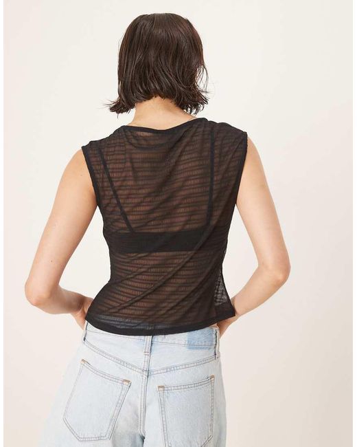 ASOS White Boat Neck Short Sleeve Mesh Shirred Top