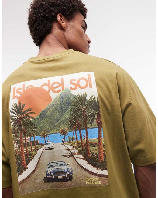 ASOS Green Oversized T-shirt With Island Graphic for men