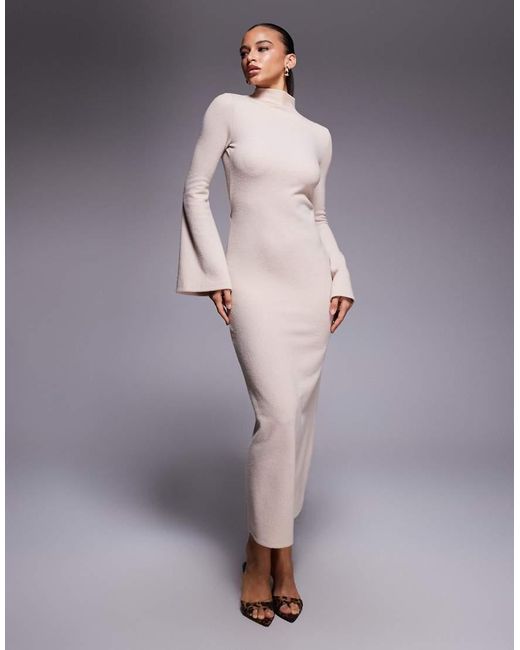 ASOS Gray Supersoft Maxi With Roll Neck And Open Back Detail