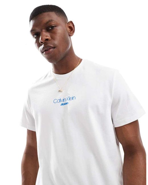 Calvin Klein White Small Central Logo T-Shirt for men