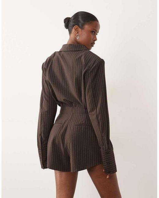 Noughts & Kisses Brown Shoulder Pad Tailored Deep Cuff Romper