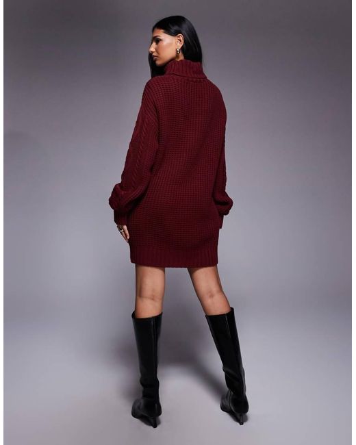 Kaiia Red Exclusive Ribbed Knit Rollneck Slouchy Jumper Dress