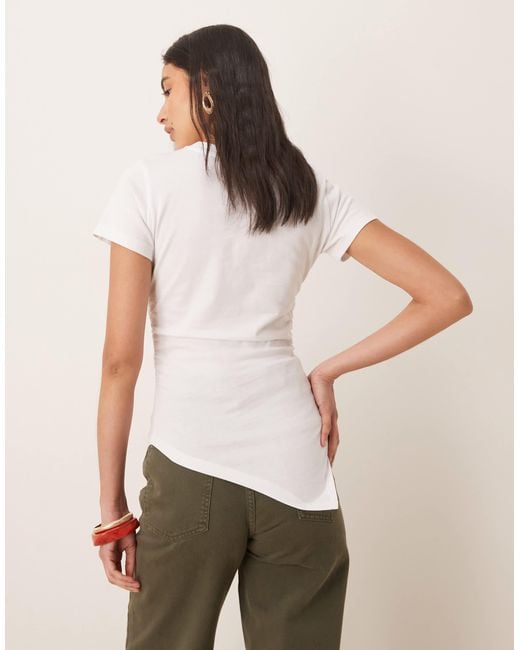 ASOS Natural Ruched Side Asymmetric T-shirt