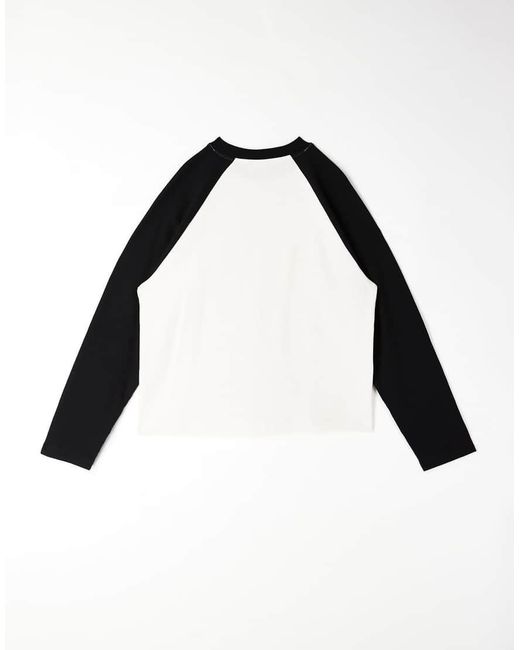 Camiseta Color Crema De Manga Larga Y Corte Cuadrado Extragrande Con Mangas Raglán De Punto Gofrado De -Blanco ASOS de hombre de color Black