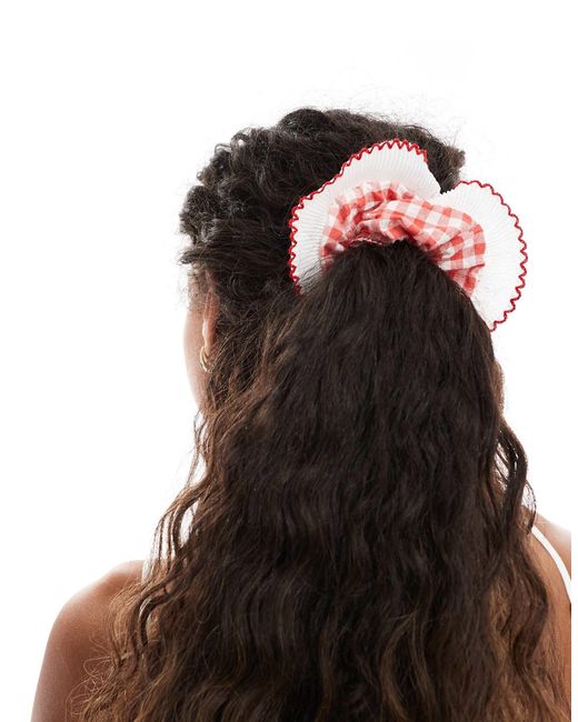 Pieces Black Pleated Gingham Scrunchie