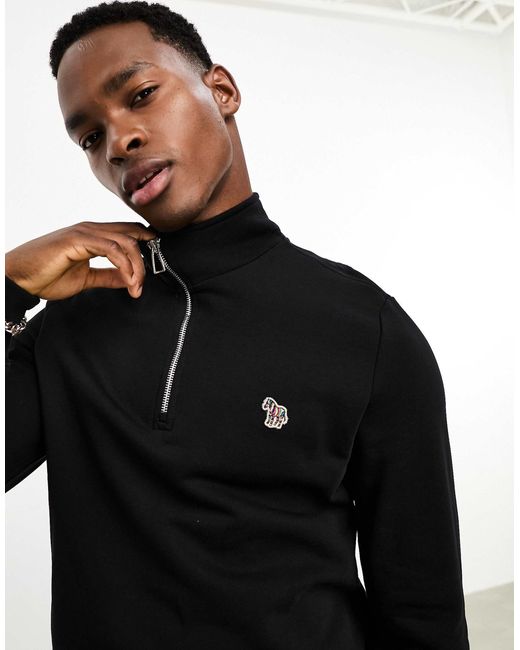 Paul Smith Black Zebra Logo Half Zip Sweatshirt for men