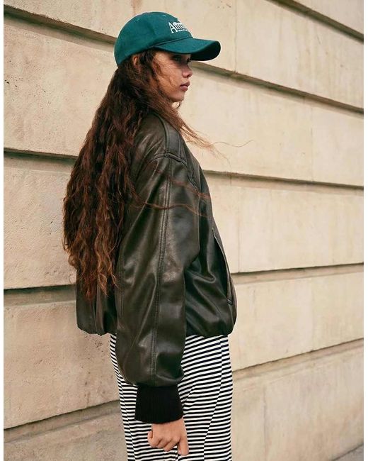 Bershka Green Leather Effect Balloon Jacket