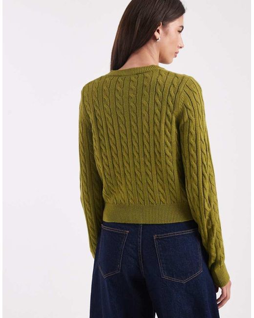 Miss Selfridge Green Cable Knit Crew Neck Cardigan