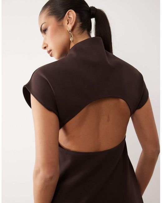 ASOS Brown High Neck Grown On Sleeve Bonded Crepe Mini Dress