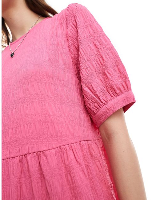 Monki Pink Midi Smock Dress With Tiered Hem